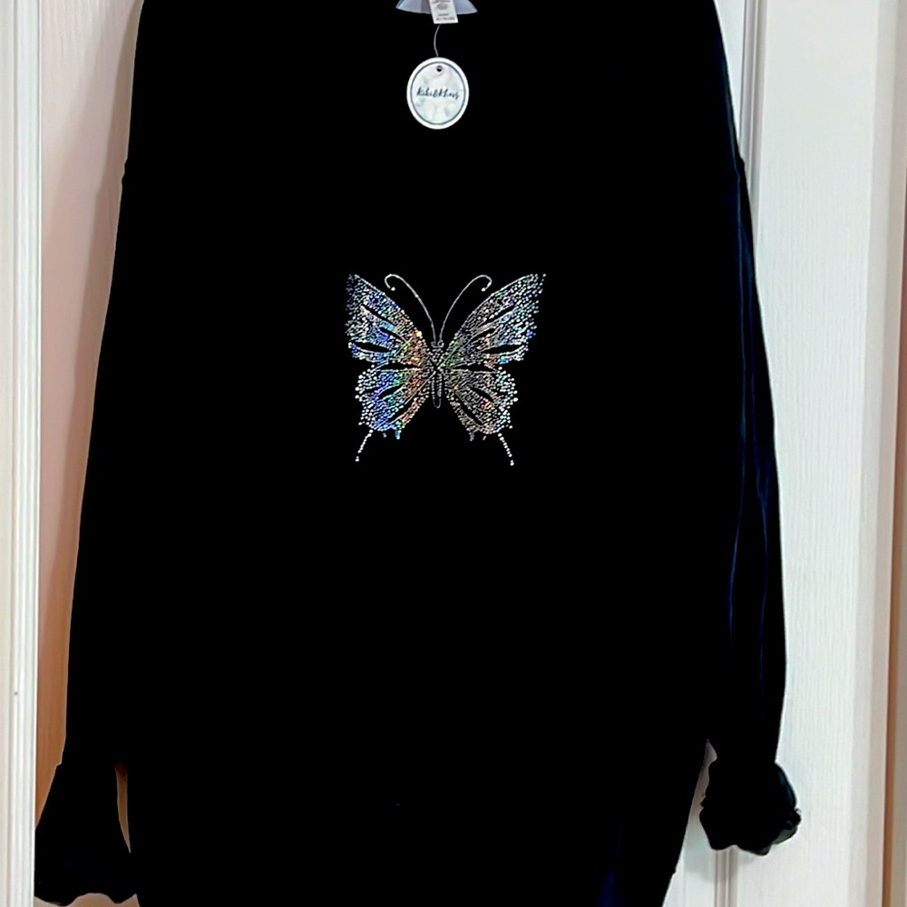 Crystal butterfly crewneck